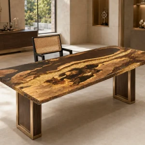 Designer Office Desk made with and Gold epoxy resin reference A005