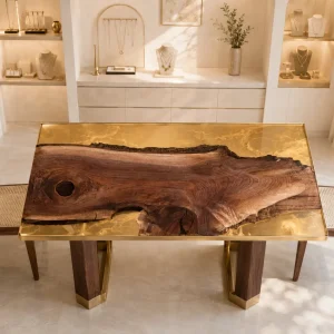 Designer Office Desk made with and Amber Gold epoxy resin reference A006