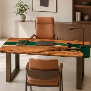 Premium custom Office Desk with Emerald Green epoxy resin SKU A007
