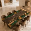 Custom Dining Table crafted from and Green & Gold epoxy resin SKU A008