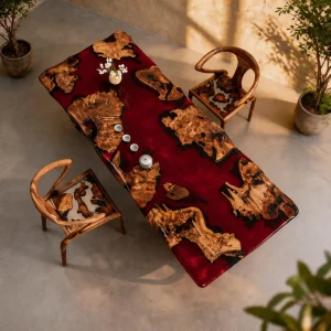Made-to-Order Meeting Table featuring Burgundy Red epoxy resin product A009