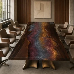 Made-to-Order Conference Table featuring Galaxy epoxy resin product A012