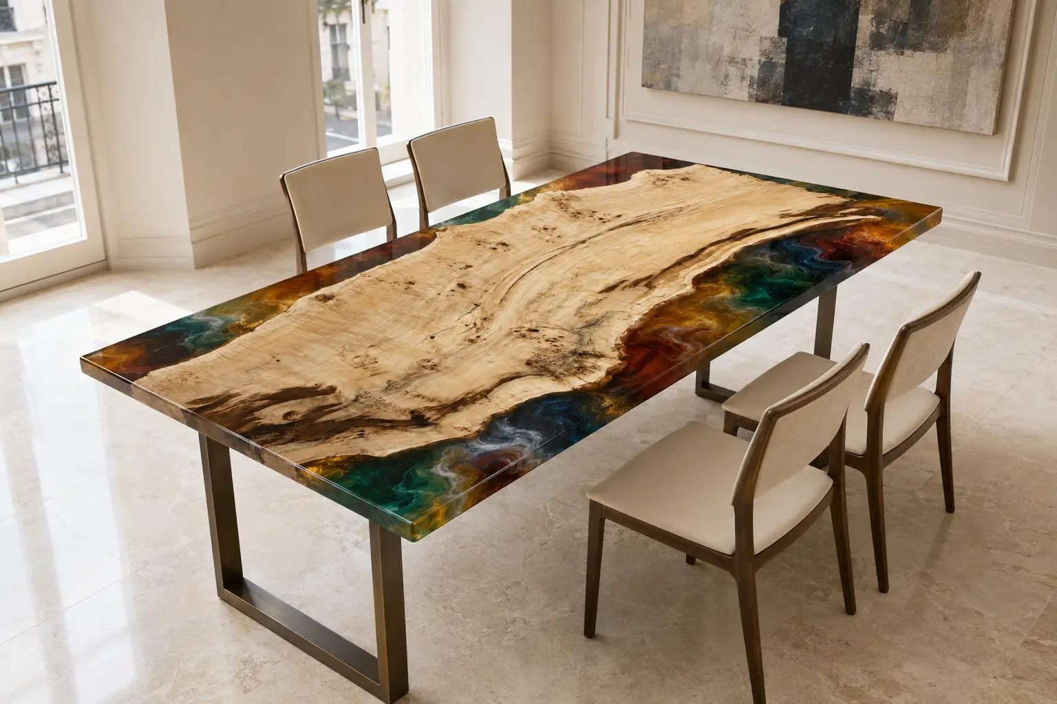Made-to-order Dining Table in and Multicolor epoxy resin model A014