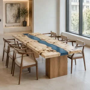 Designer Dining Table made with and Blue epoxy resin reference B002