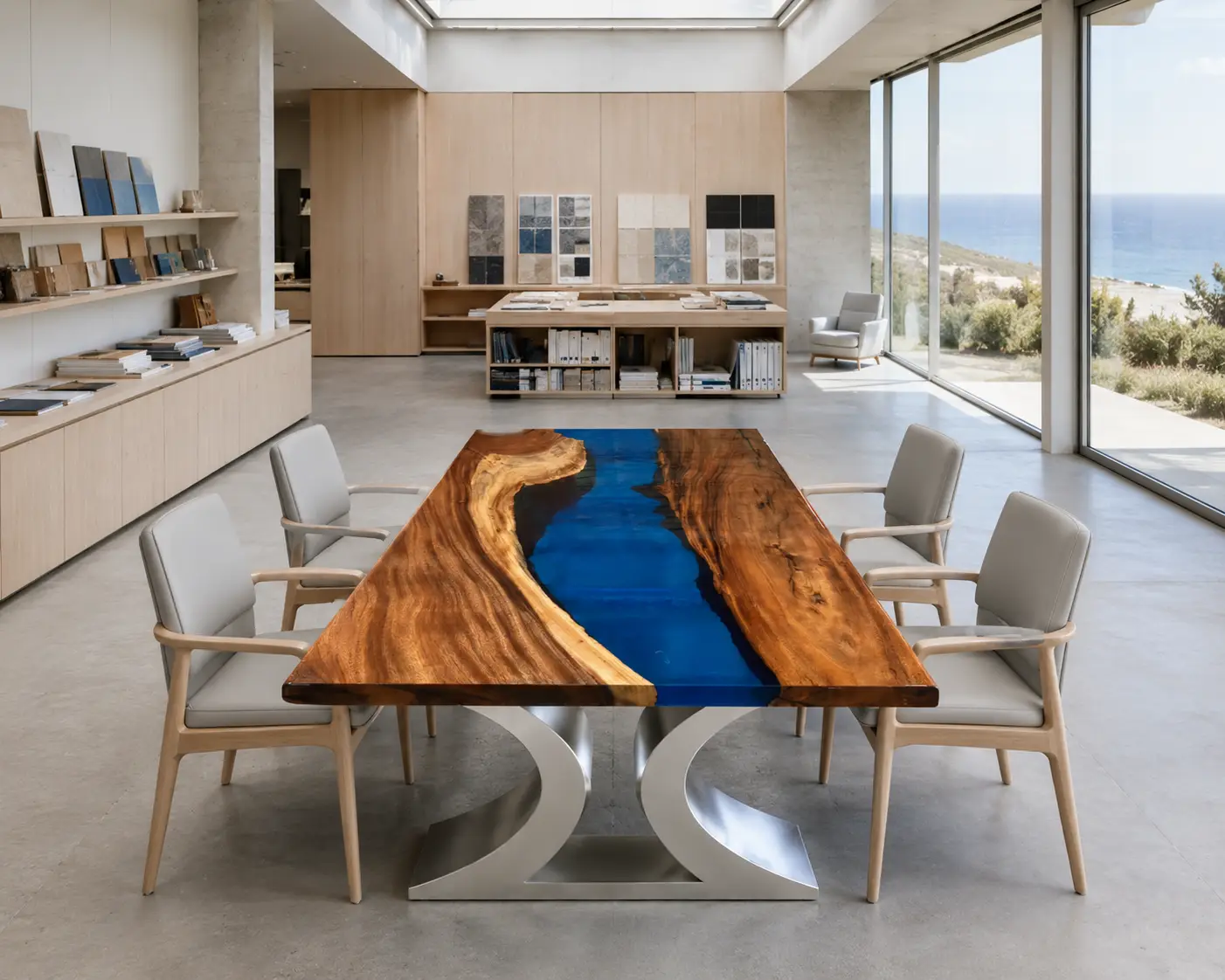 Handcrafted Dining Table with and Blue epoxy resin SKU B003