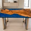 Premium custom Dining Table with Blue epoxy resin SKU B005