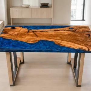 Premium custom Dining Table with Blue epoxy resin SKU B005