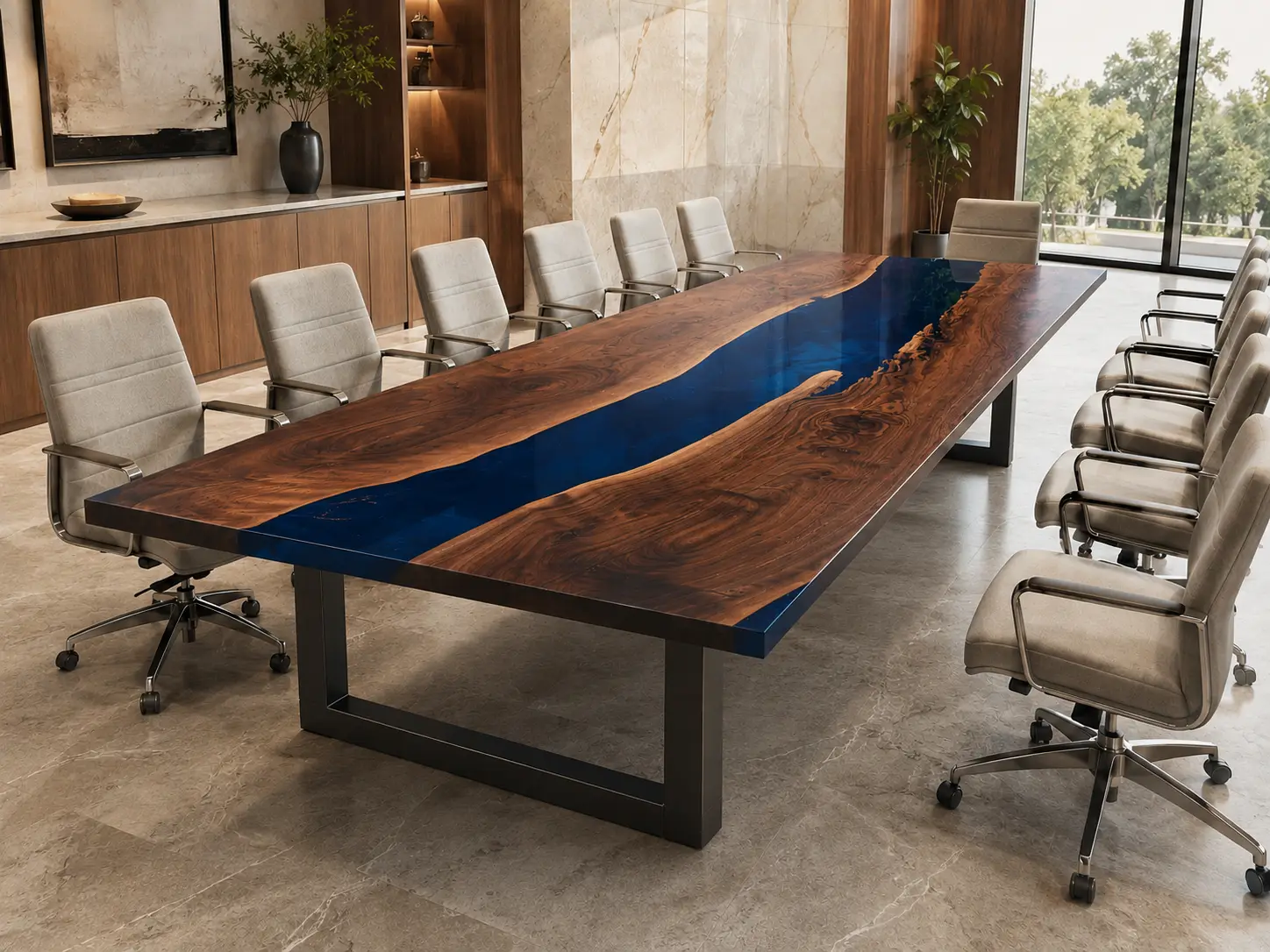 Made-to-order Dining Table in and Blue epoxy resin model B006