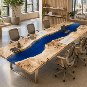 Designer Dining Table made with and Blue epoxy resin reference B008