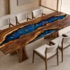 Handcrafted Dining Table with and Blue epoxy resin SKU B009