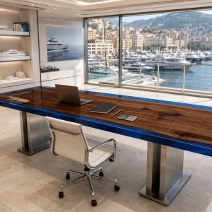 Made-to-order Office Table in and Blue epoxy resin model B010