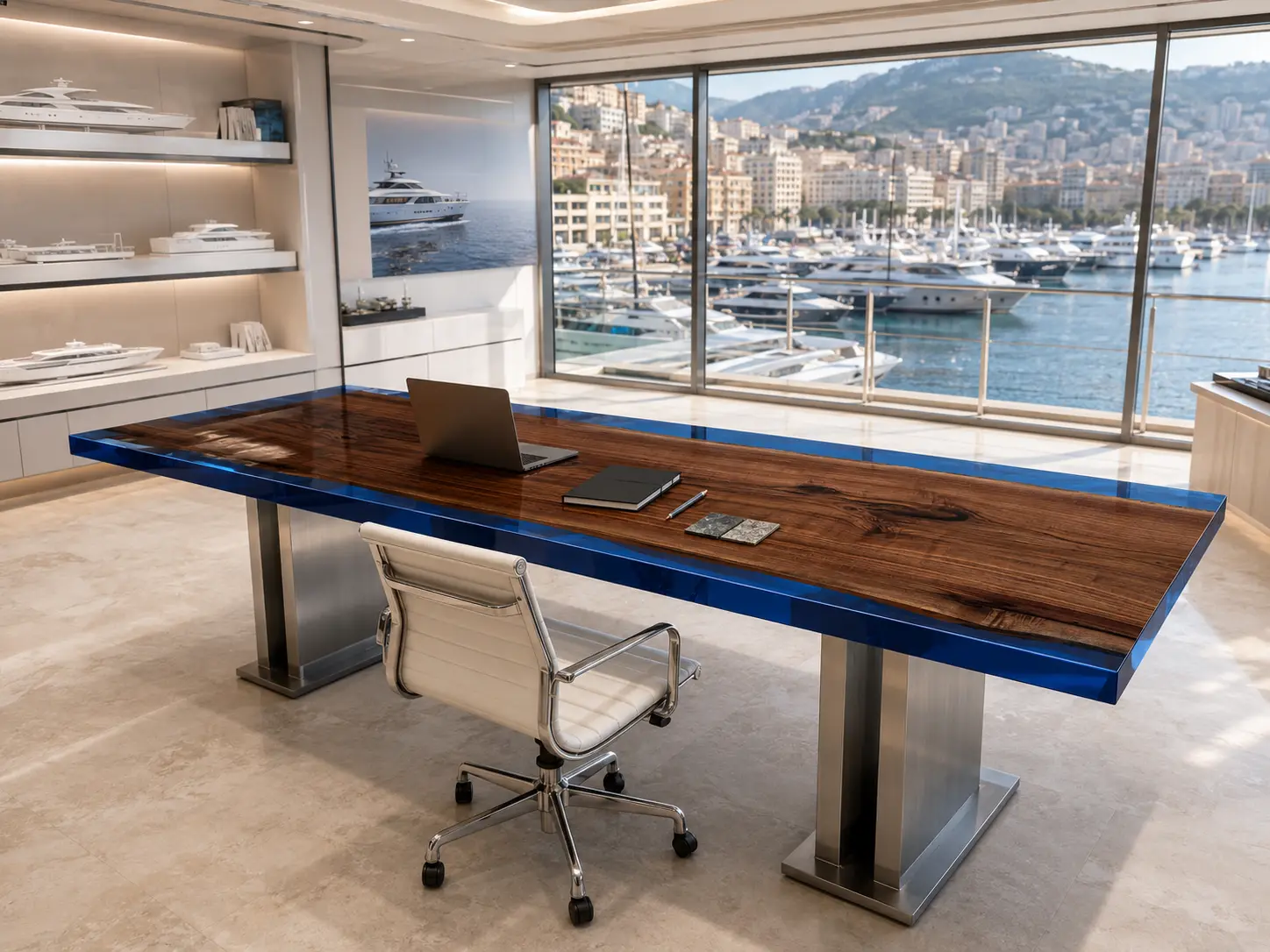 Made-to-order Office Table in and Blue epoxy resin model B010