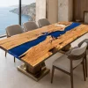Handcrafted Dining Table crafted from and Blue epoxy resin SKU B011