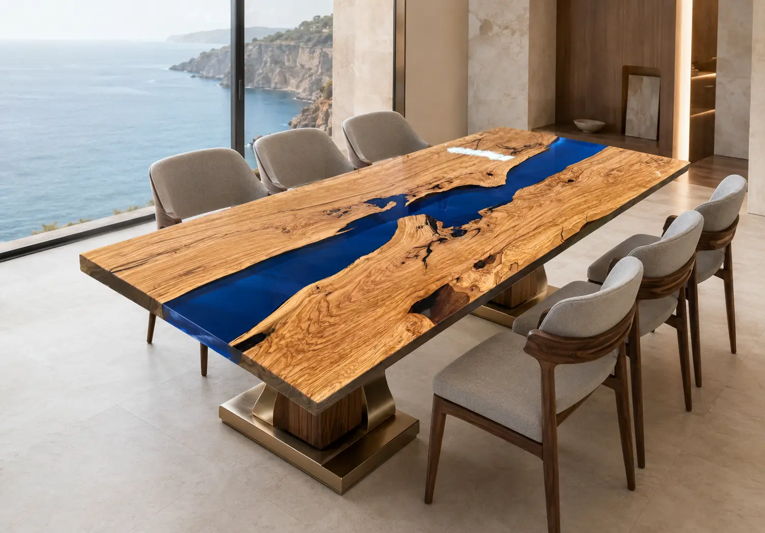 Handcrafted Dining Table crafted from and Blue epoxy resin SKU B011