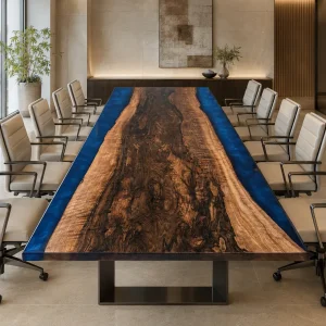 Premium custom Dining Table with Blue epoxy resin SKU B014