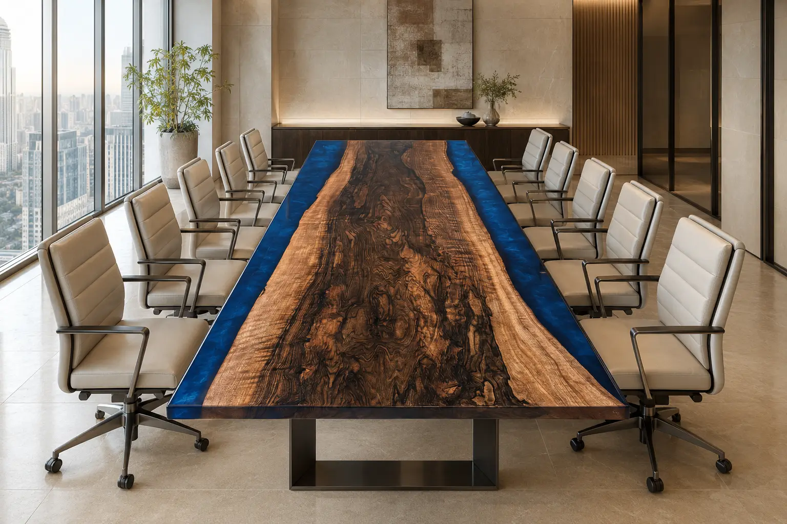 Premium custom Dining Table with Blue epoxy resin SKU B014