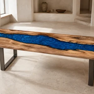 Custom Dining Table crafted from and Blue epoxy resin SKU B017
