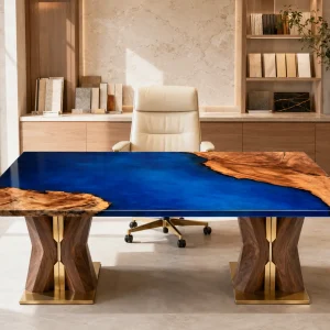 Handcrafted Dining Table with and Blue epoxy resin SKU B018