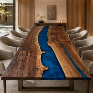 Made-to-order Dining Table in and Blue epoxy resin model B019