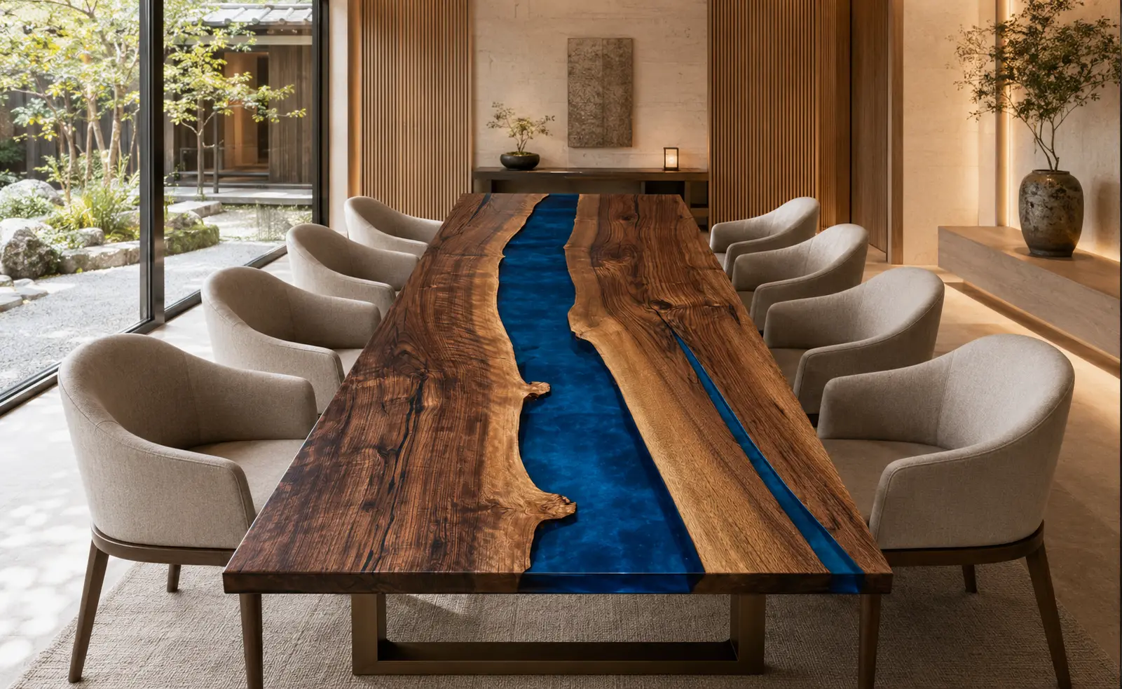 Made-to-order Dining Table in and Blue epoxy resin model B019