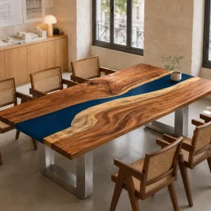Premium custom Dining Table with Blue epoxy resin SKU B021