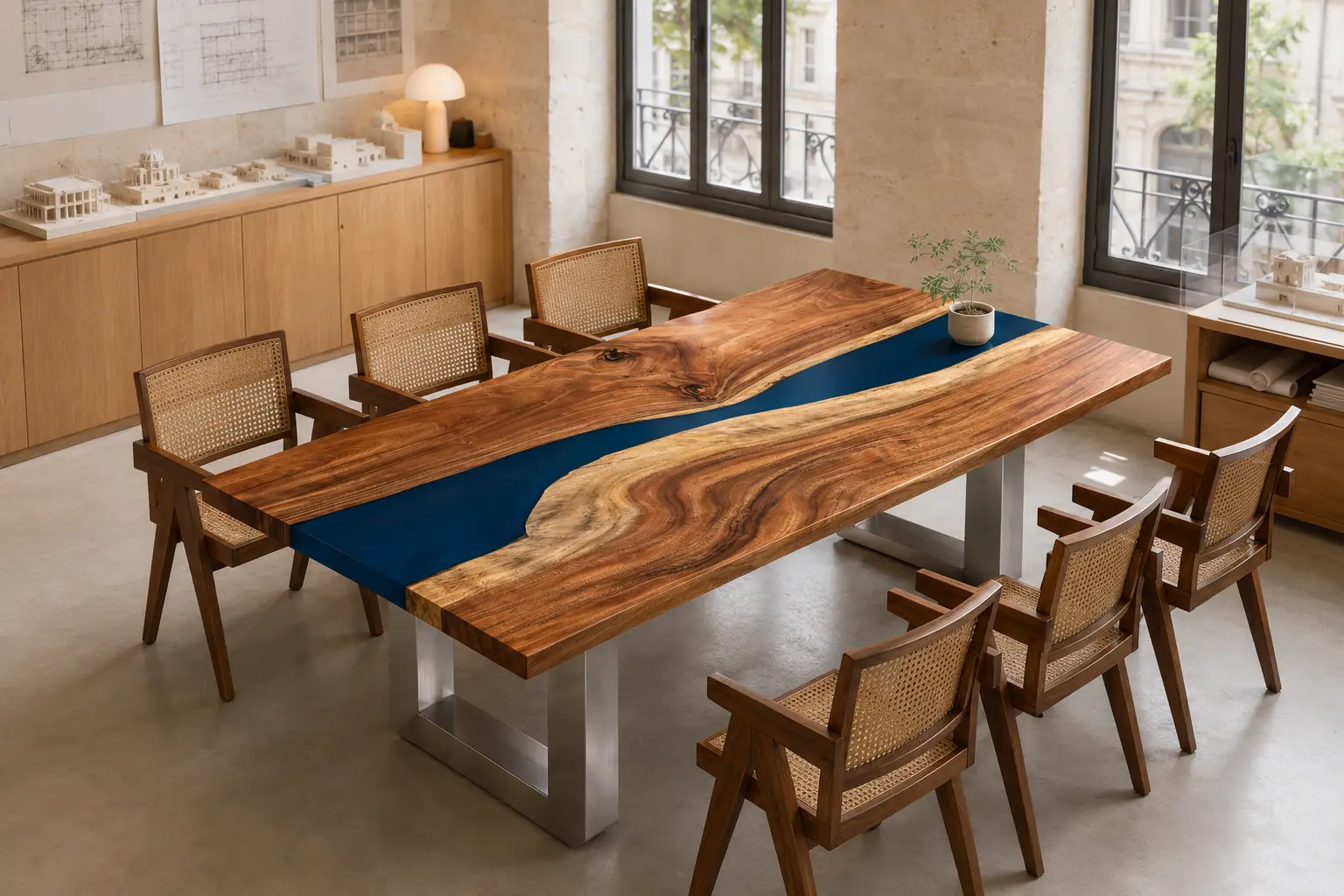 Premium custom Dining Table with Blue epoxy resin SKU B021