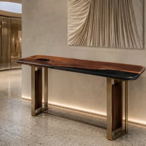 Custom Black Walnut Live Edge Epoxy Console Tables with Black Epoxy BCS003
