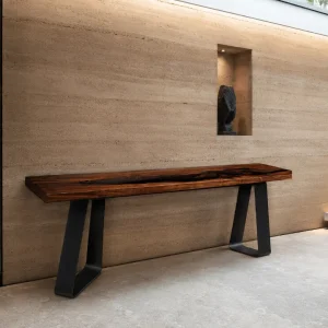 Custom Black Walnut River Epoxy Console Tables with Black Epoxy BCS005