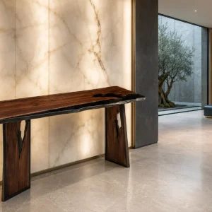 Custom Black Walnut Live Edge Epoxy Console Tables with Black Epoxy BCS006