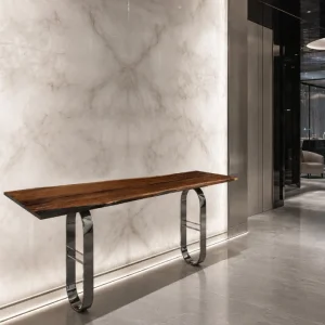 Custom Black Walnut Live Edge Epoxy Console Tables with Black Epoxy BCS009