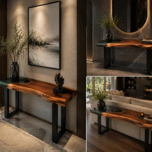 Custom Black Walnut Live Edge Epoxy Console Tables with Black Epoxy BCS011