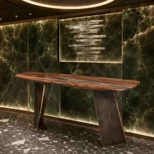 Custom Black Walnut Live Edge Epoxy Console Tables with Crystal Clear Epoxy BCS012