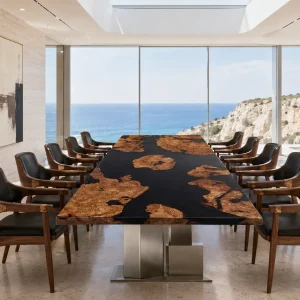 Custom Burl Wood Black Live Edge Table Conference Tables BCT001