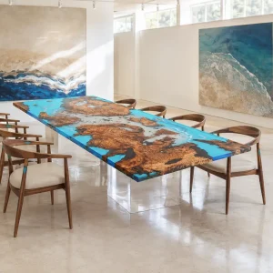 Custom Burl Wood Ocean Blue Ocean and Beach Conference Tables BCT004