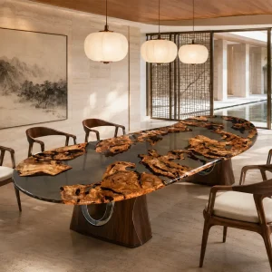 Custom Burl Wood Grey Live Edge Table Conference Tables BCT009