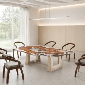 Custom Burl Wood Crystal Clear Live Edge Table Conference Tables BCT010