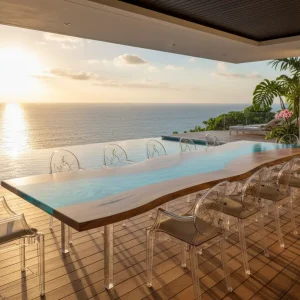 Custom Black Walnut Ocean Blue Ocean and Beach Conference Tables BCT014