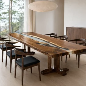 Custom Black Walnut Crystal Clear Live Edge Dining Table BDT002