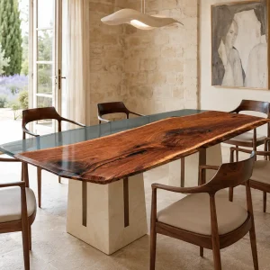Custom Black Walnut Grey Live Edge Dining Table BDT007