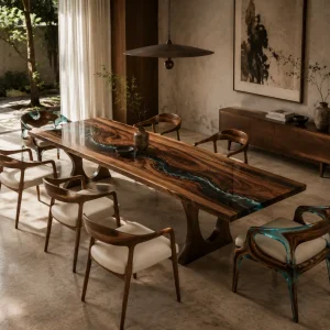 Custom Black Walnut Black Blue Epoxy Dining Table BDT008