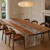 Custom Black Walnut Crystal Clear Live Edge Dining Table BDT013