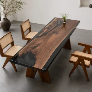 Custom Black Walnut Live Edge Epoxy Coffee Tables with Black Epoxy BECT002