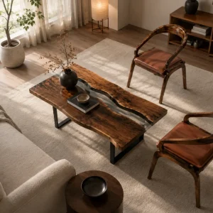 Custom Black Walnut River Epoxy Coffee Tables with Crystal Clear Epoxy BECT004