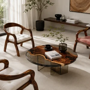 Custom Black Walnut Live Edge Epoxy Coffee Tables with Crystal Clear Epoxy BECT007