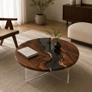 Custom Black Walnut River Epoxy Coffee Tables with Grey Epoxy BECT008