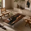 Custom Black Walnut River Epoxy Coffee Tables with Black Epoxy BECT010