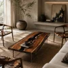 Custom Black Walnut River Epoxy Coffee Tables with Grey Epoxy BECT011