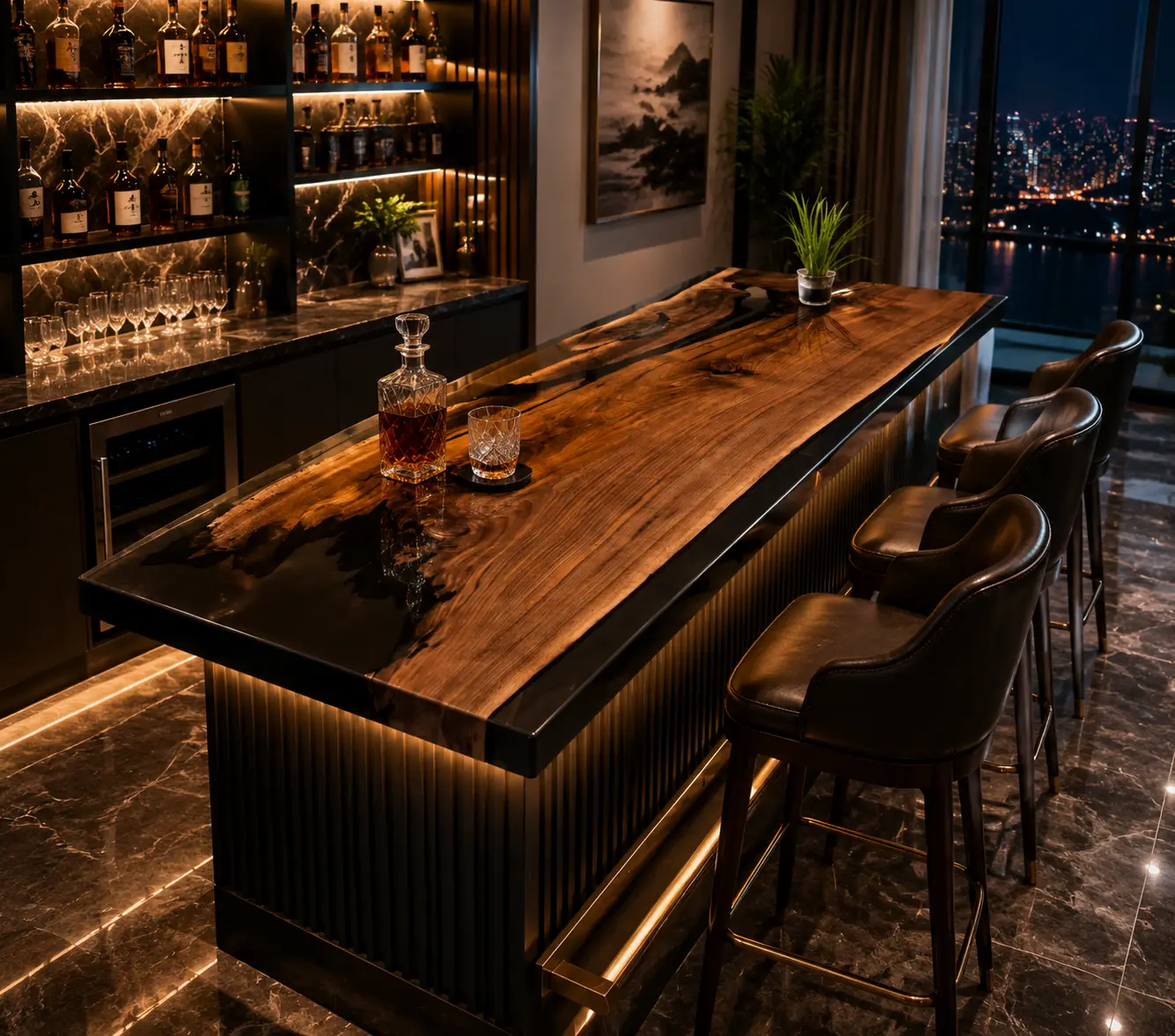 Signature Bar Top crafted from and Black epoxy resin SKU BT002