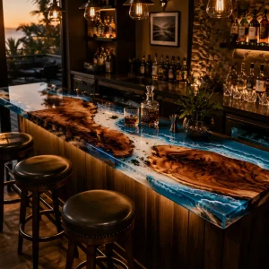 Custom Live Edge Bar Top with Blue epoxy