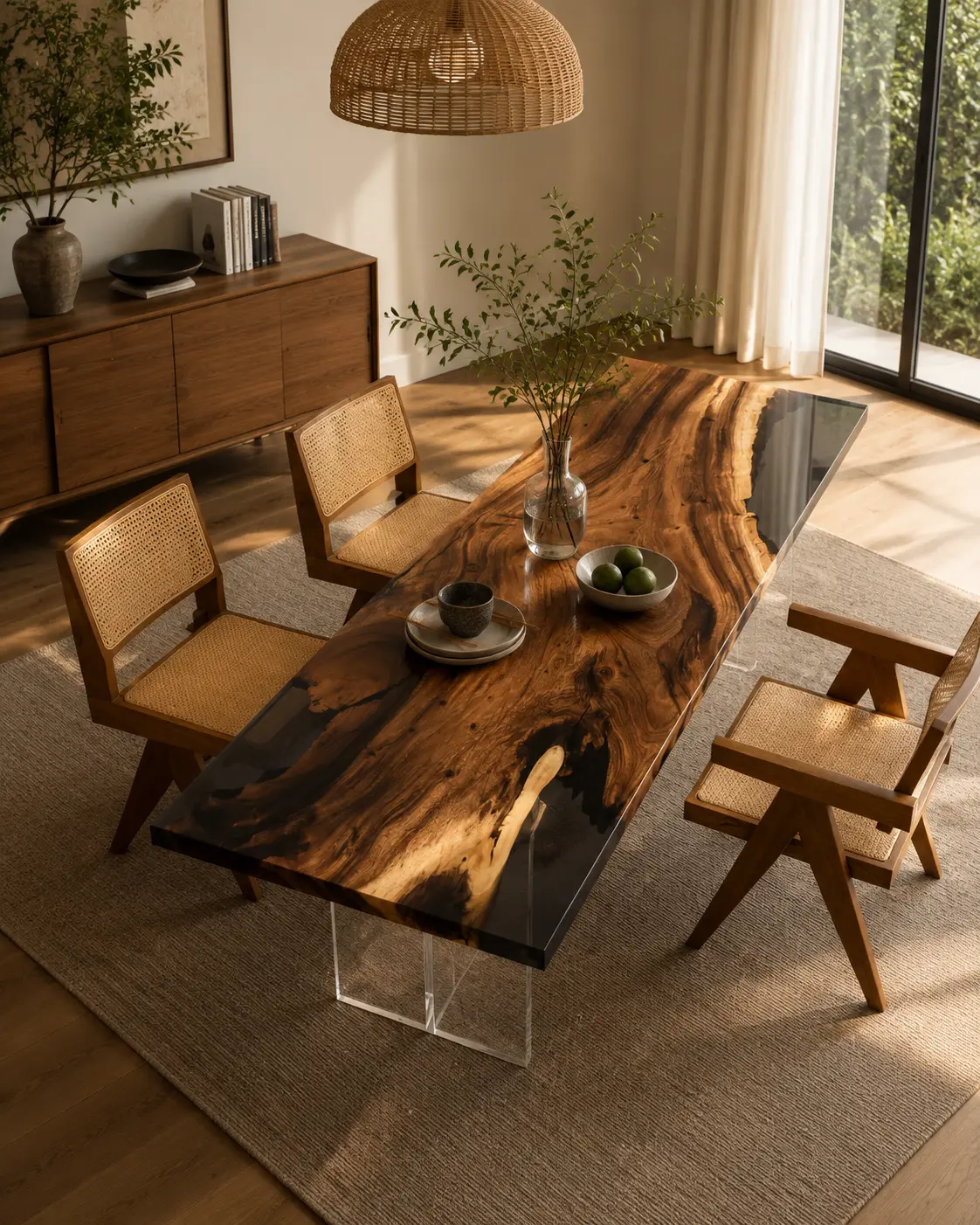 Made-to-order Dining Table in and Black epoxy resin model BT003